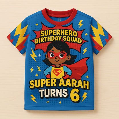 Kids Jersey Superhero Birthday Squad Printed 