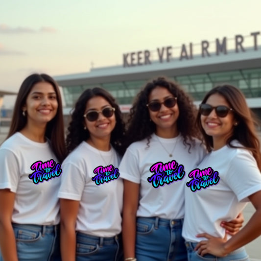 Time to travel Printed Group T-Shirts for Girls