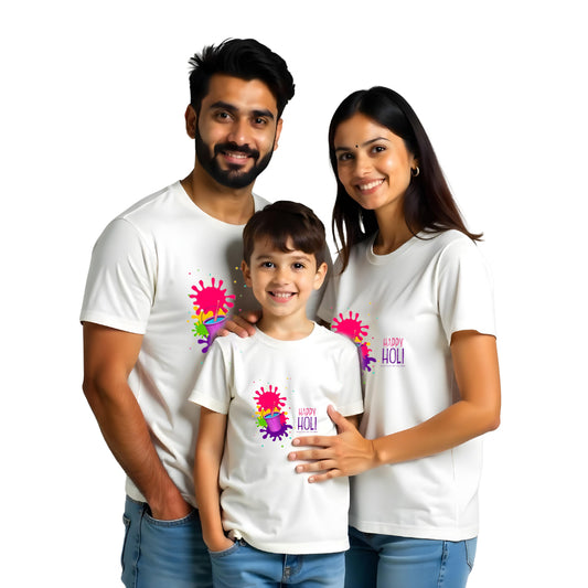 Celebrate Holi in Style with Matching Family T-Shirts - Happy Holi Family Combo