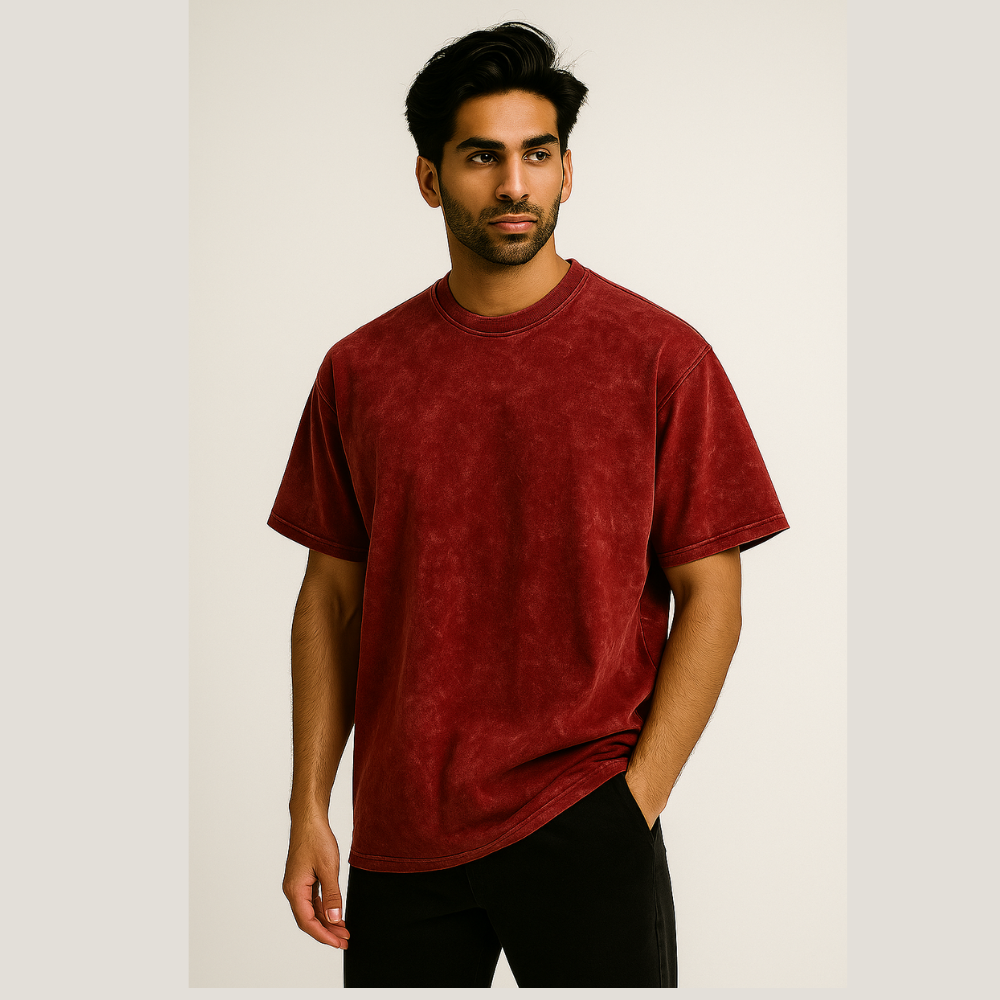 Customised Urban Wash Oversized Tee - Vintage Maroon Red