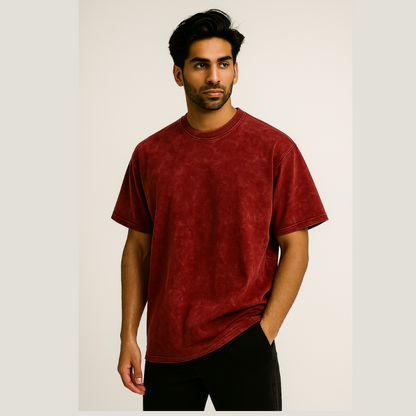 Customised Urban Wash Oversized Tee - Vintage Maroon Red