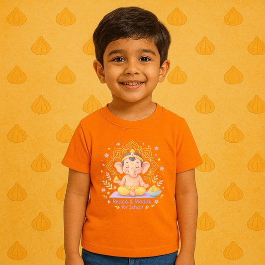 Orange t-shirt with a Ganesha design for Vinayagar Chathurthi