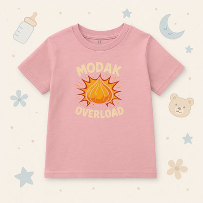 Pastelpink t-shirt with 'Modak Overload' print for Vinayagar Chathurthi