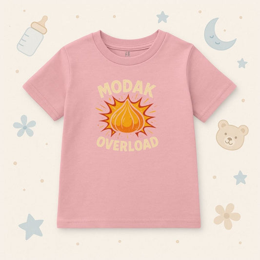 Pastelpink t-shirt with 'Modak Overload' print for Vinayagar Chathurthi