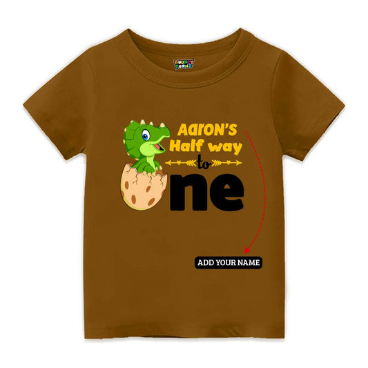 Dino Theme Half Birthday Print Kids T-Shirt - PeanutBrown