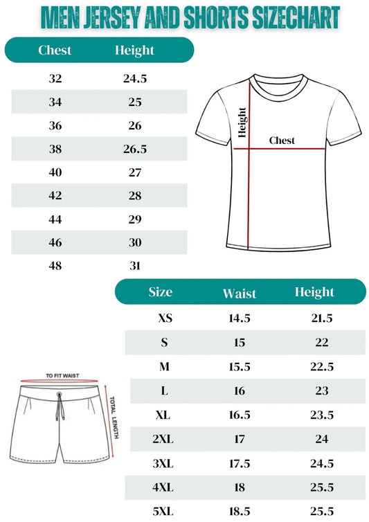 men jersey and shorts size chart