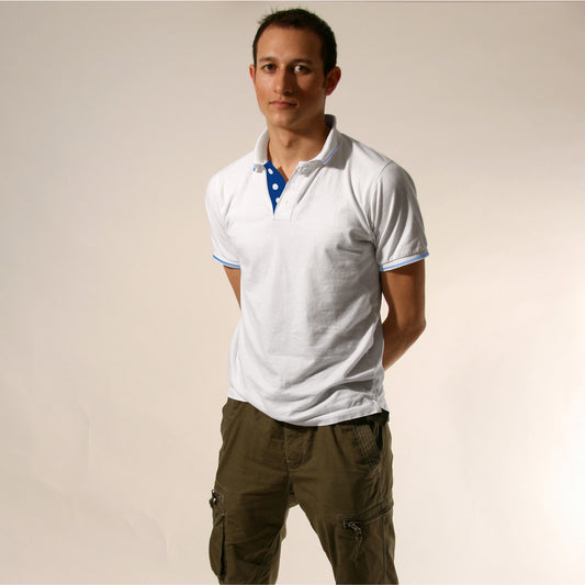 Two Single Lines plain t Shirt - White-with-Royel-Blue