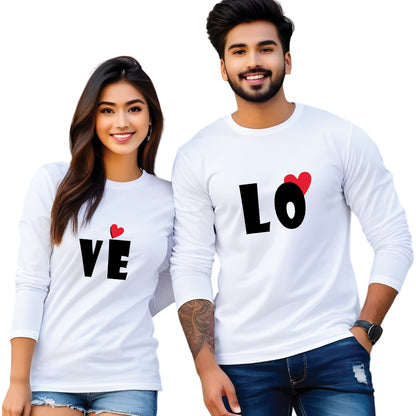 Full Sleeve Love Print Couple T Shirt