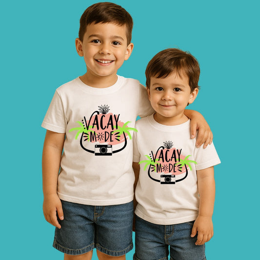 White Kids Matching t-shirts 'Vacay Mode' 