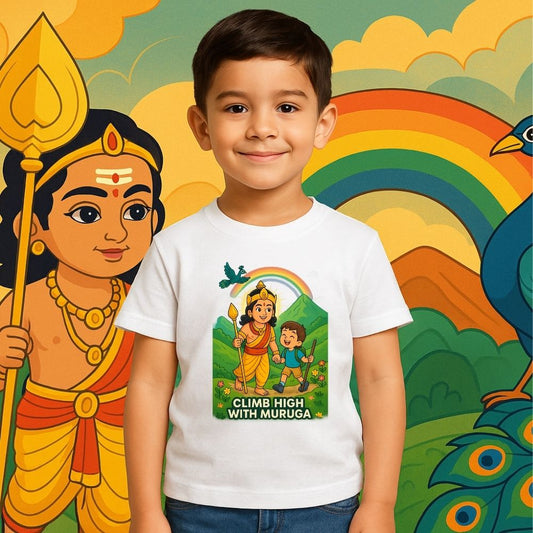 White Kids t-shirt Climb High with Lord Muruga