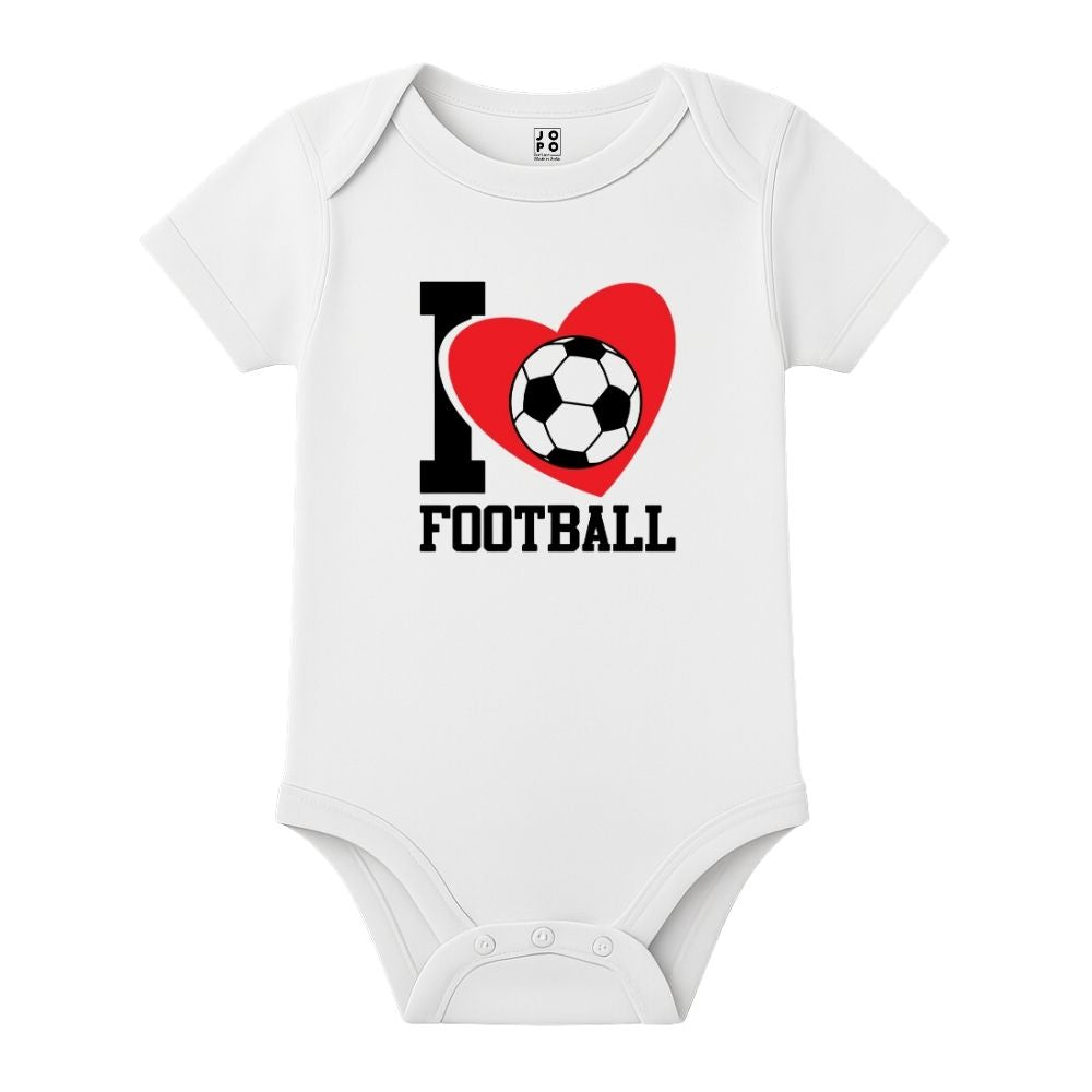 White baby onesie with 'I ❤️ Football' text and Heart design 