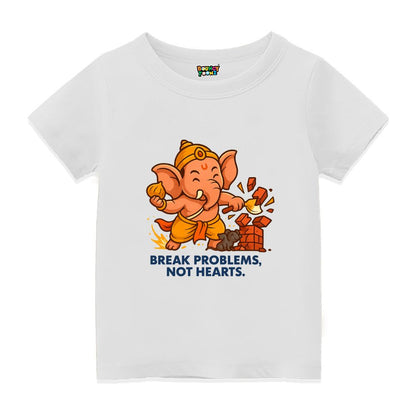 White t-shirt with text 'Break problems, not hearts' Kids Tshirt
