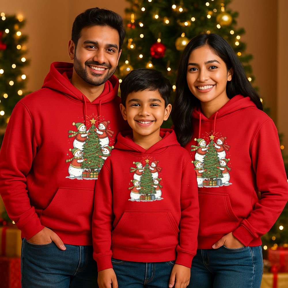 Snowman Stack Christmas Tree Matching Family Hoodies