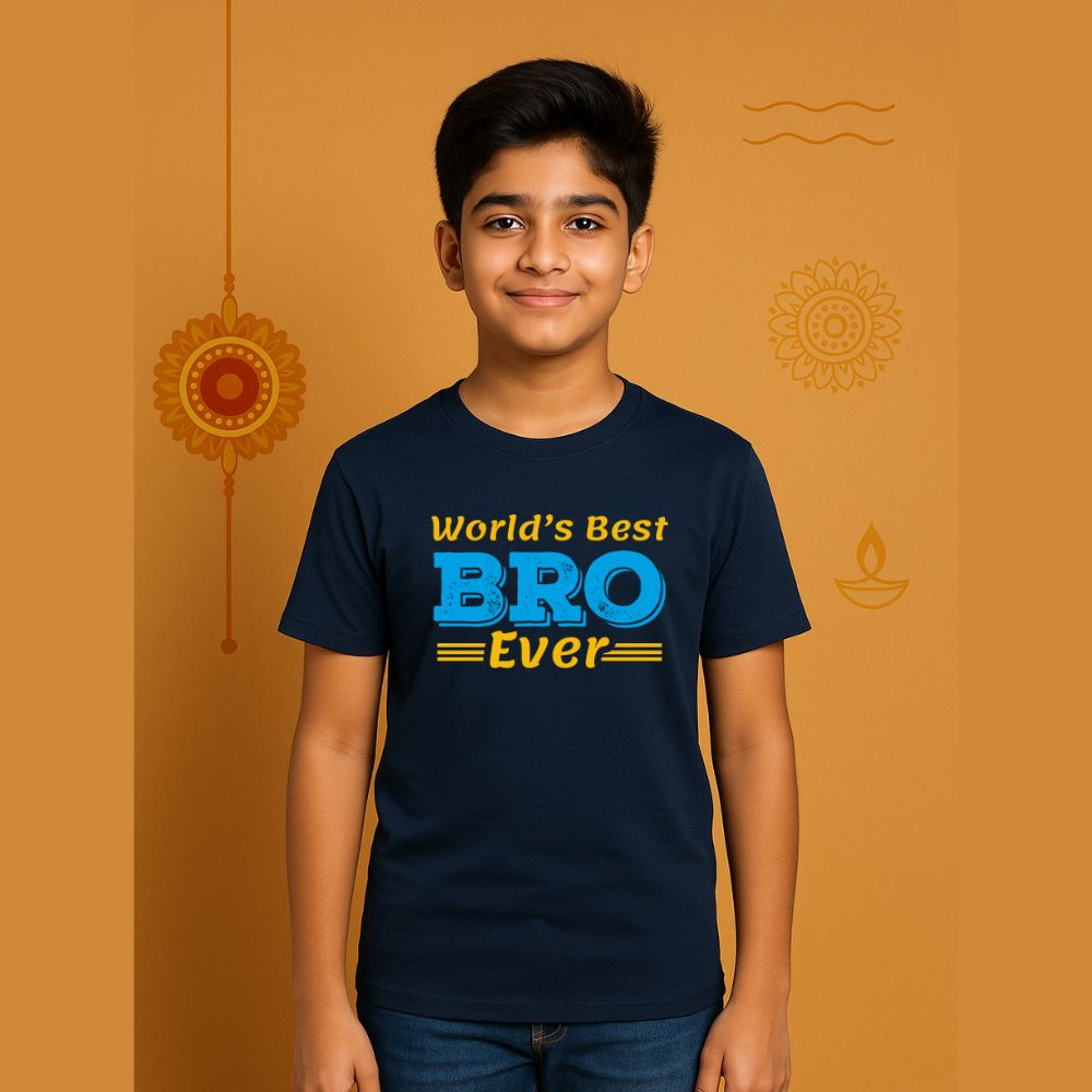 Best brother posing in a Navyblue Rakhi edition t-shirt designed for Raksha Bandhan celebrations.