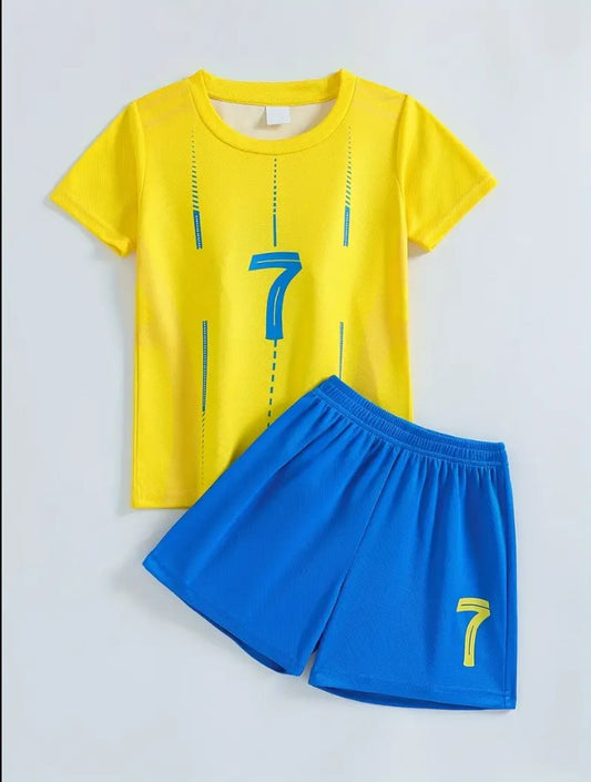 Kids soccer jerseys and shorts Yellow and Rblue