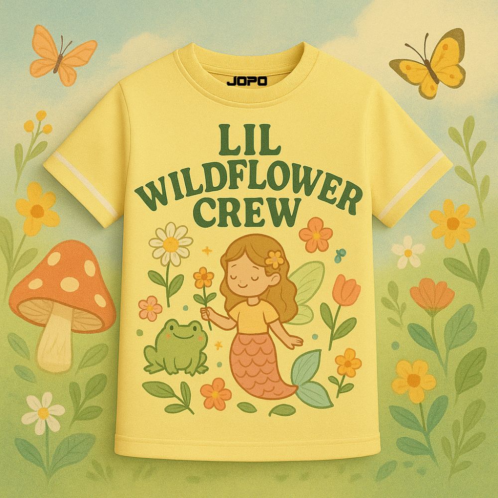 Yellow Kids Jersey  'LIL WILD FLOWER CREW' Cute design