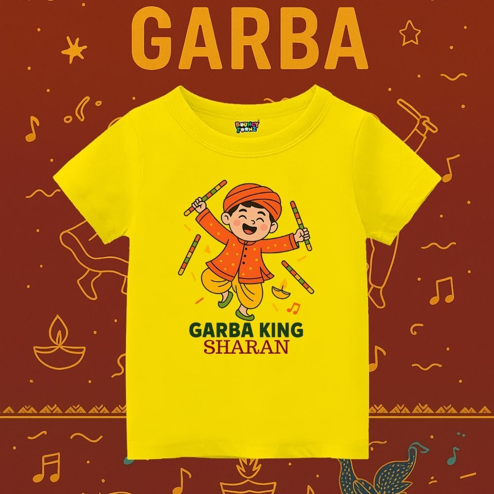 Yellow Kids t-shirt with Garba King text