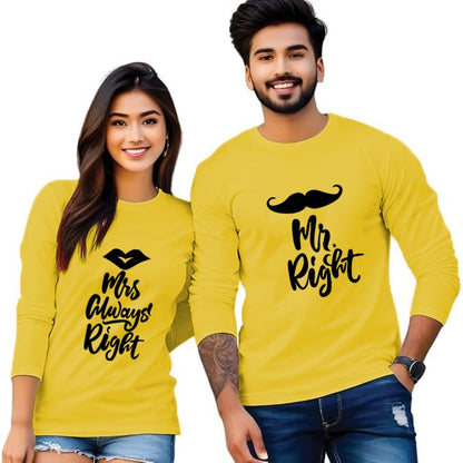 Mr Right & Mrs Always Right Half Sleeve Couple Print T Shirt