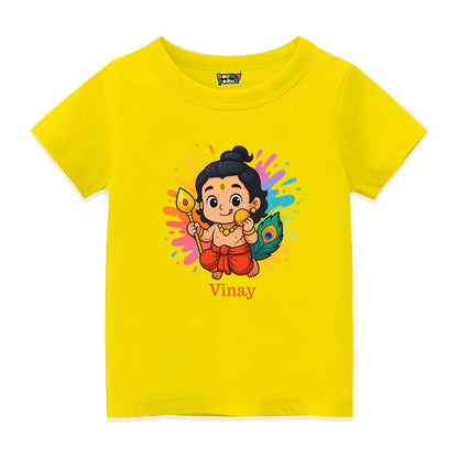 Yellow Personalised t-shirt, Coloursplash Balamurugan, vel and tasting ladoo design printed