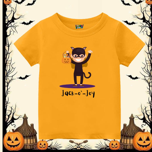 Yellow t-shirt with Halloween-themed design 