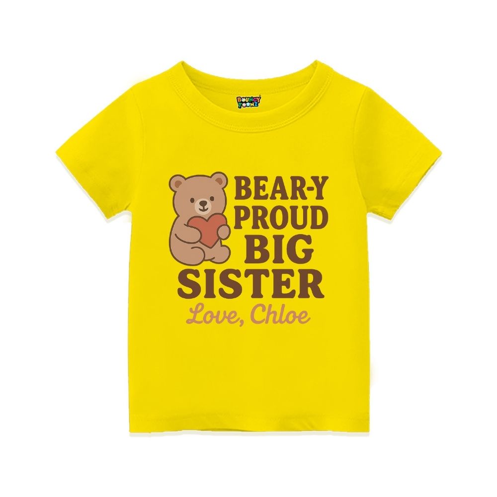 Yellow t-shirt with a bear graphic and text