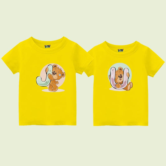 Yellow t-shirts , cartoon bear designs and Initials printed