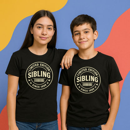  black t-shirts with 'Limited Edition Sibling Since 1999' design 