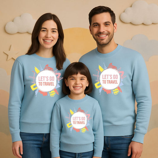 family matching pastelblue sweatshirts 
