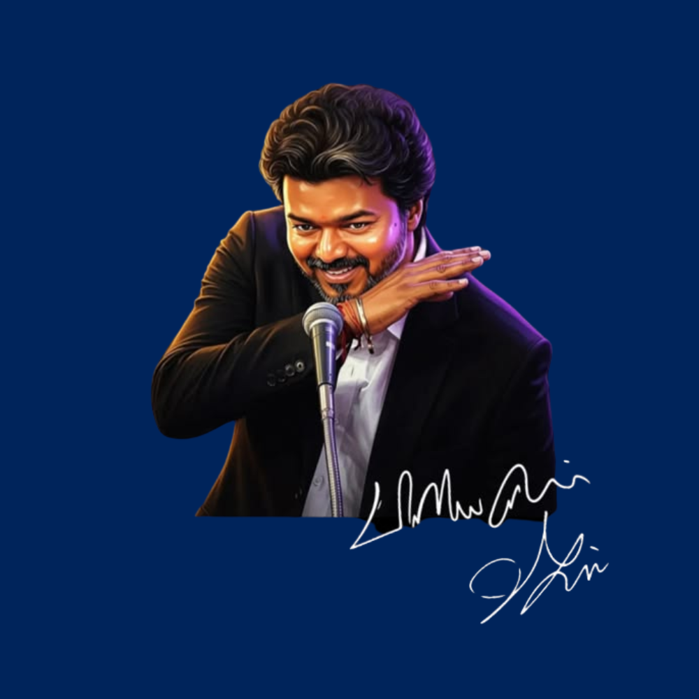 Thalapathy Vijay T Shirt for Men – Vijay Fan Printed Navy Blue T-Shirt