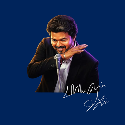 Thalapathy Vijay T Shirt for Men – Vijay Fan Printed Navy Blue T-Shirt