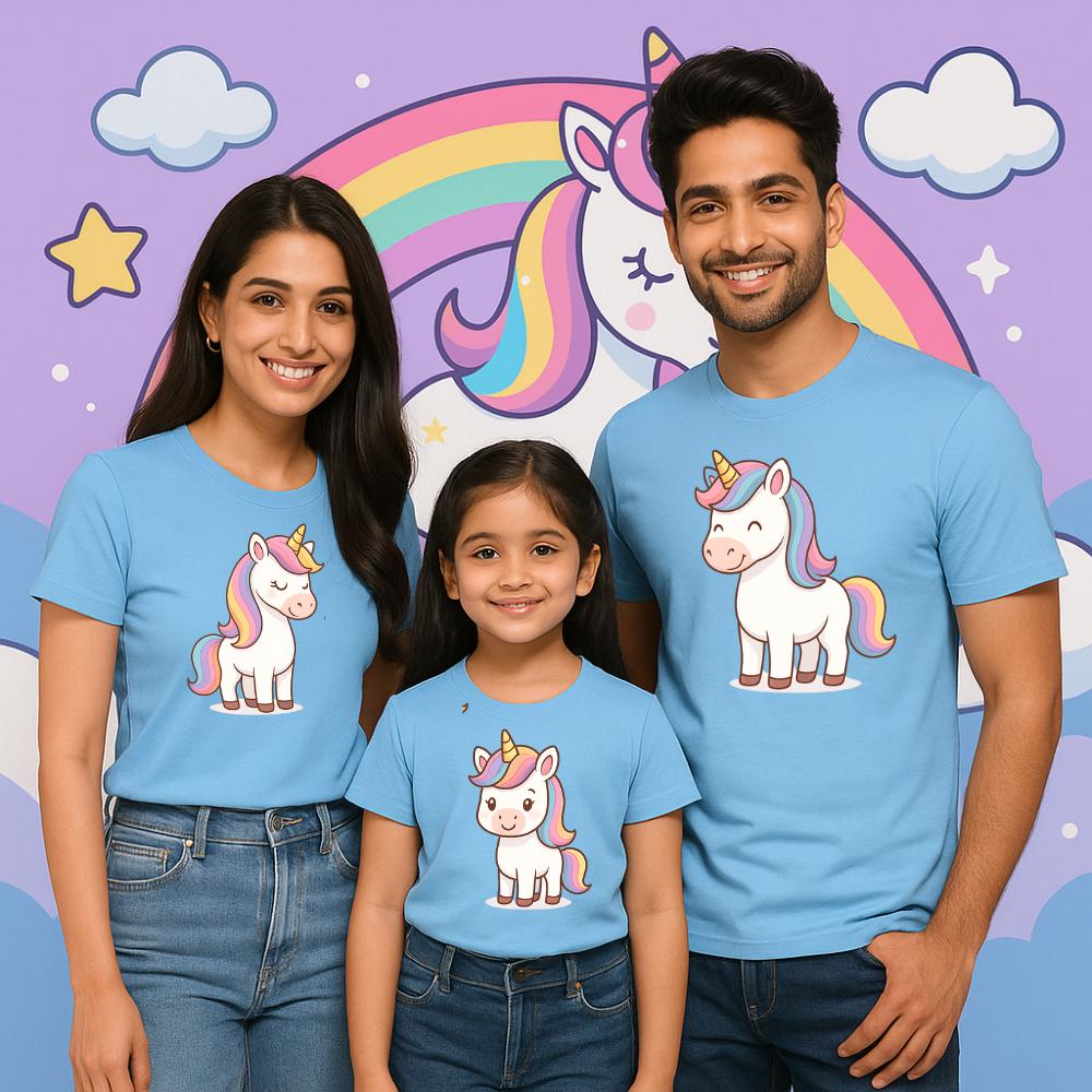 Family t shirts set of 4 - Unicorn Tshirts pastel blue