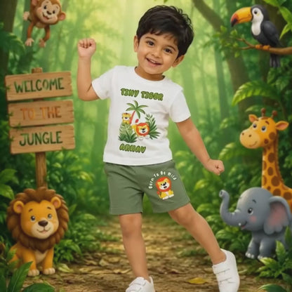 Tiny Tiger Kids Co-Ord Set | Custom Name Cotton T-Shirt & Shorts for Boys & Girls