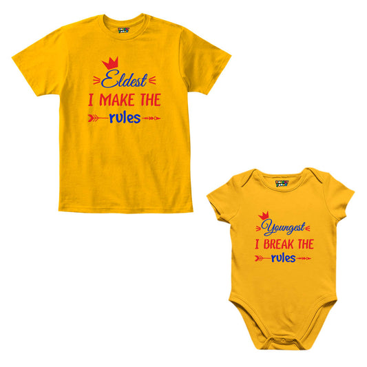 Eldest Youngest Rule Maker Breaker Sibling Romper With Tshirt