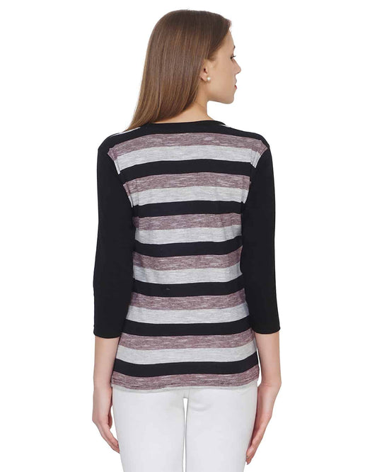 Black Stripe T-Shirt women multi full sleeves