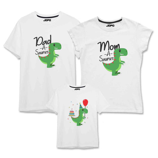 Dino-Saurus, Dad and Mom Saurus, Matching Family T-Shirts Set of 3