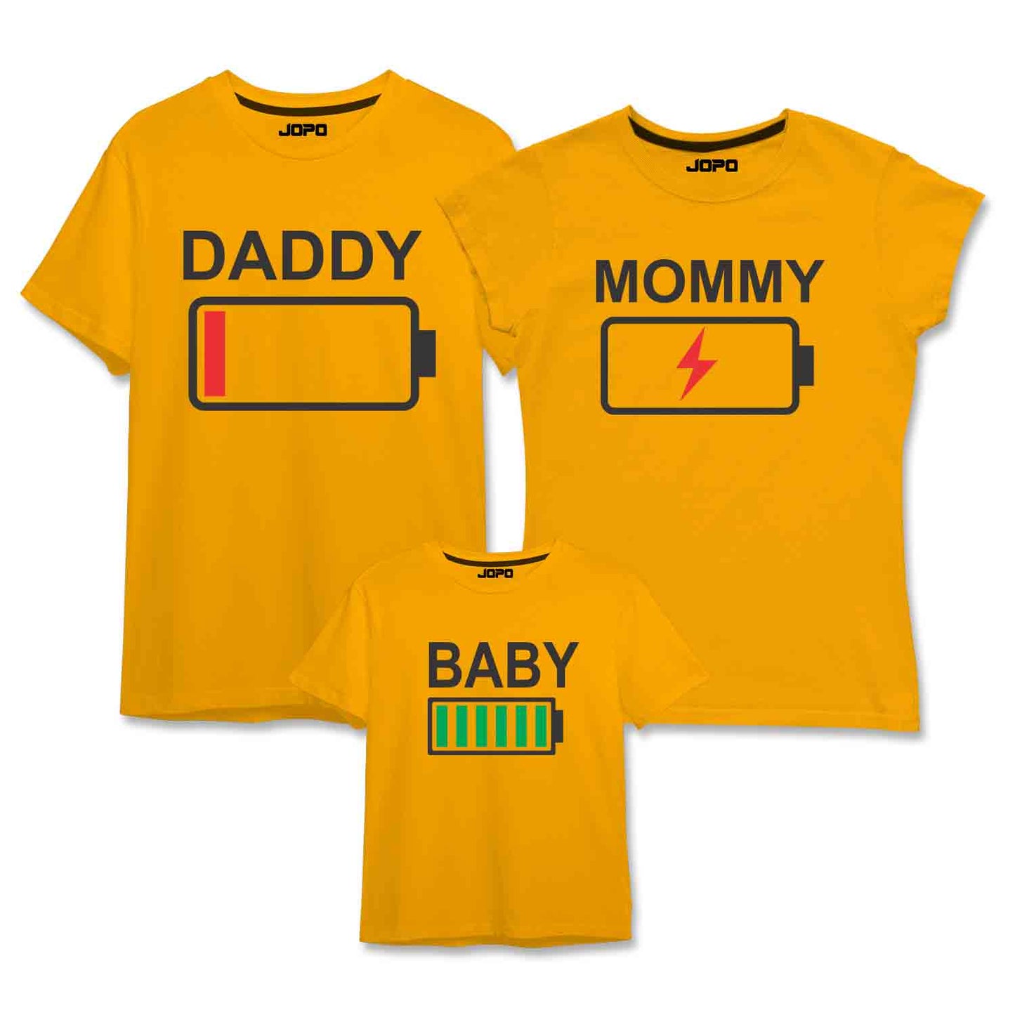 Full Charged Battery Matching Family T-Shirts Set of 3 Mom, Dad, Daughter