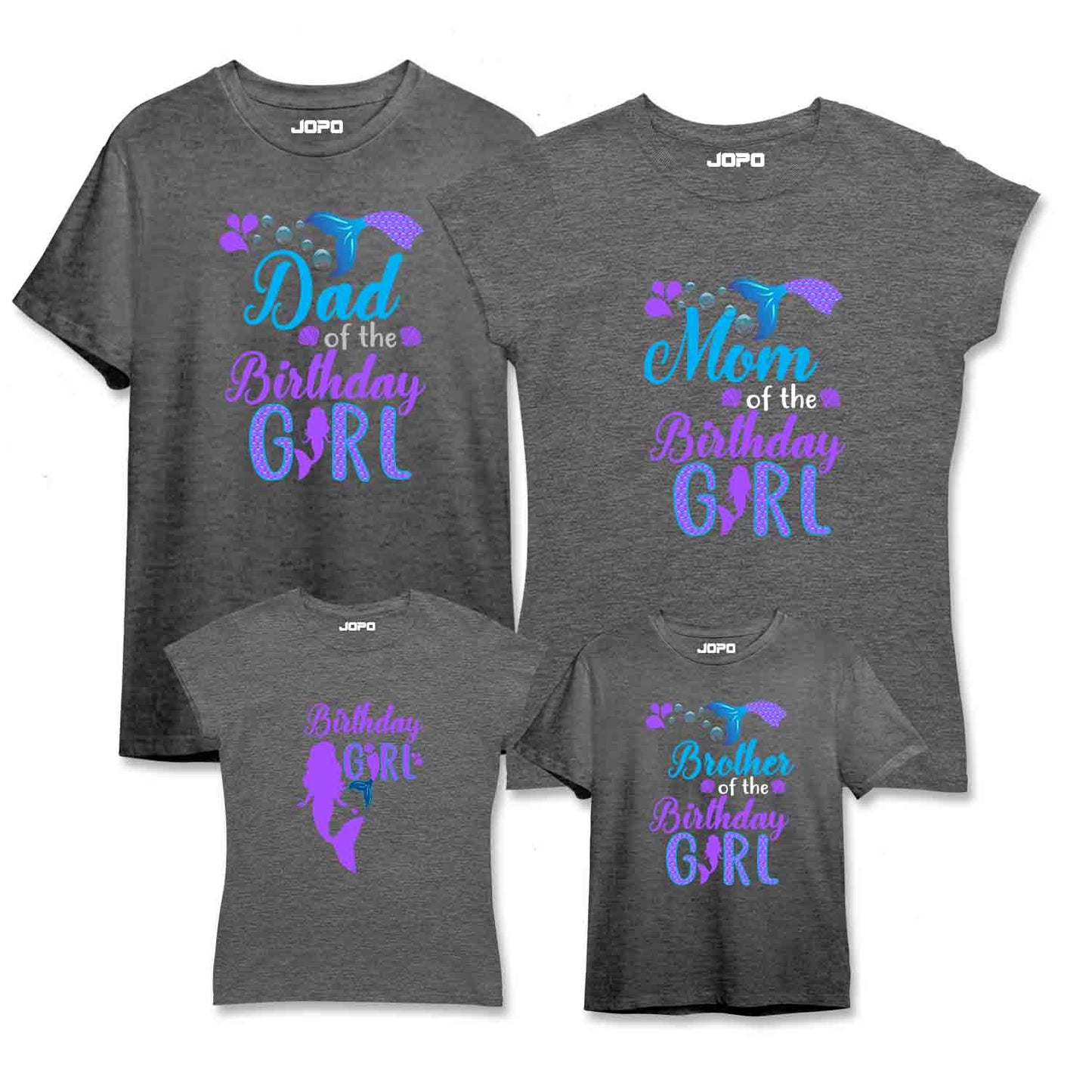 Mermaid Theme Matching Family Tshirts for Birthday Girl Set