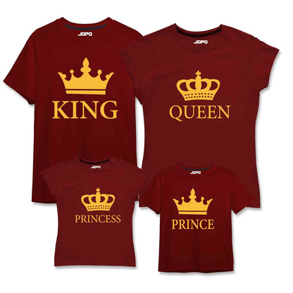 King Queen Prince Princess Matching Family T-Shirts Set of 3 and 4 for Mom, Dad, Son, Daughter