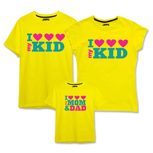 I Love My Kid, Mom Dad Matching Family T-Shirts Set of 3  and 4
