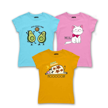Girls 3pc Multi Printed Tshirts Combo Pack 2