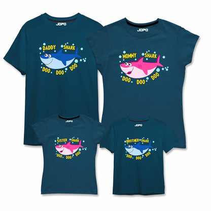Baby Shark Theme Matching Family T-Shirts Set of 3, 4, 5 for Mom, Dad, Son & Daughter