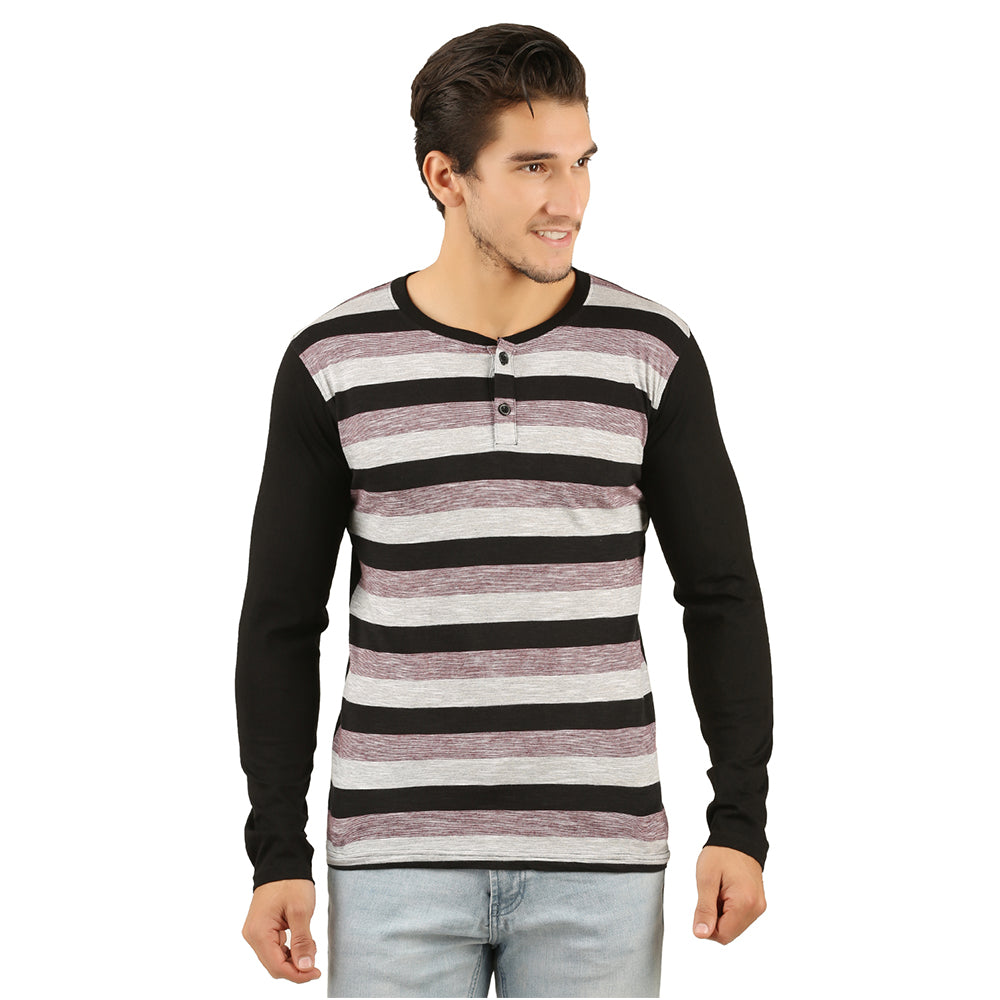 Round Neck Long Sleeve Stripes Black T-shirt