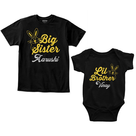 Big Sister Lil Brother Custom Name Rompers with tshirt black