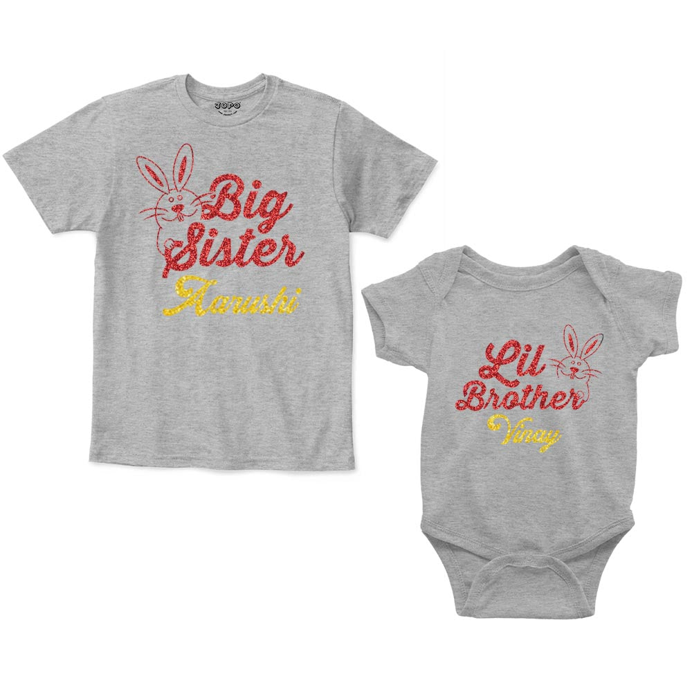 Big Sister Lil Brother Custom Name Rompers with tshirt grey