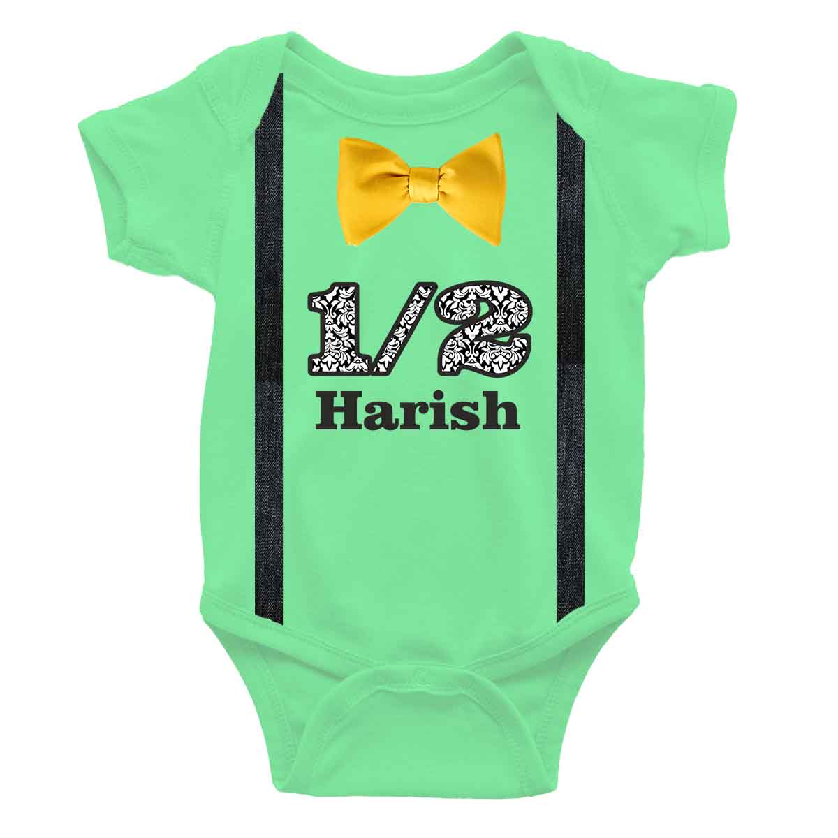 Bow and rope haf birthday BW Romper Mint green