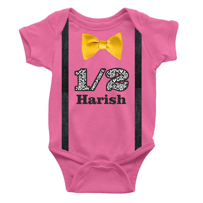 Bow and rope haf birthday BW Romper pink