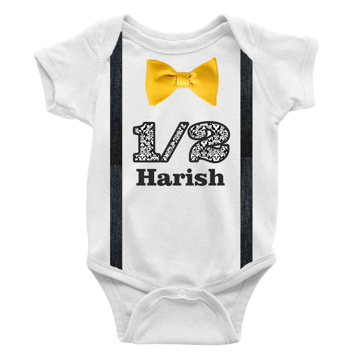 Bow and rope haf birthday BW Romper white