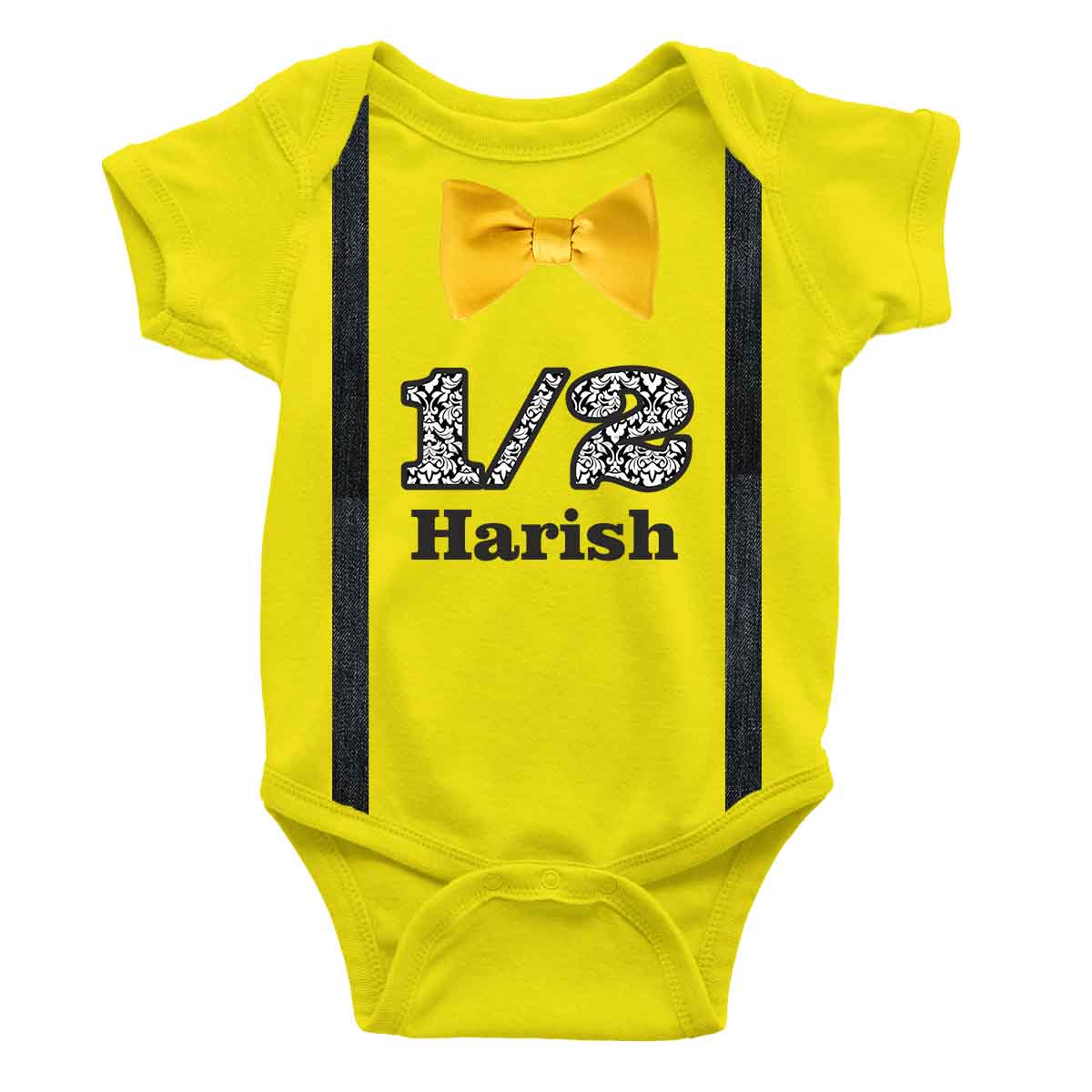 Bow and rope haf birthday BW Romper yellow