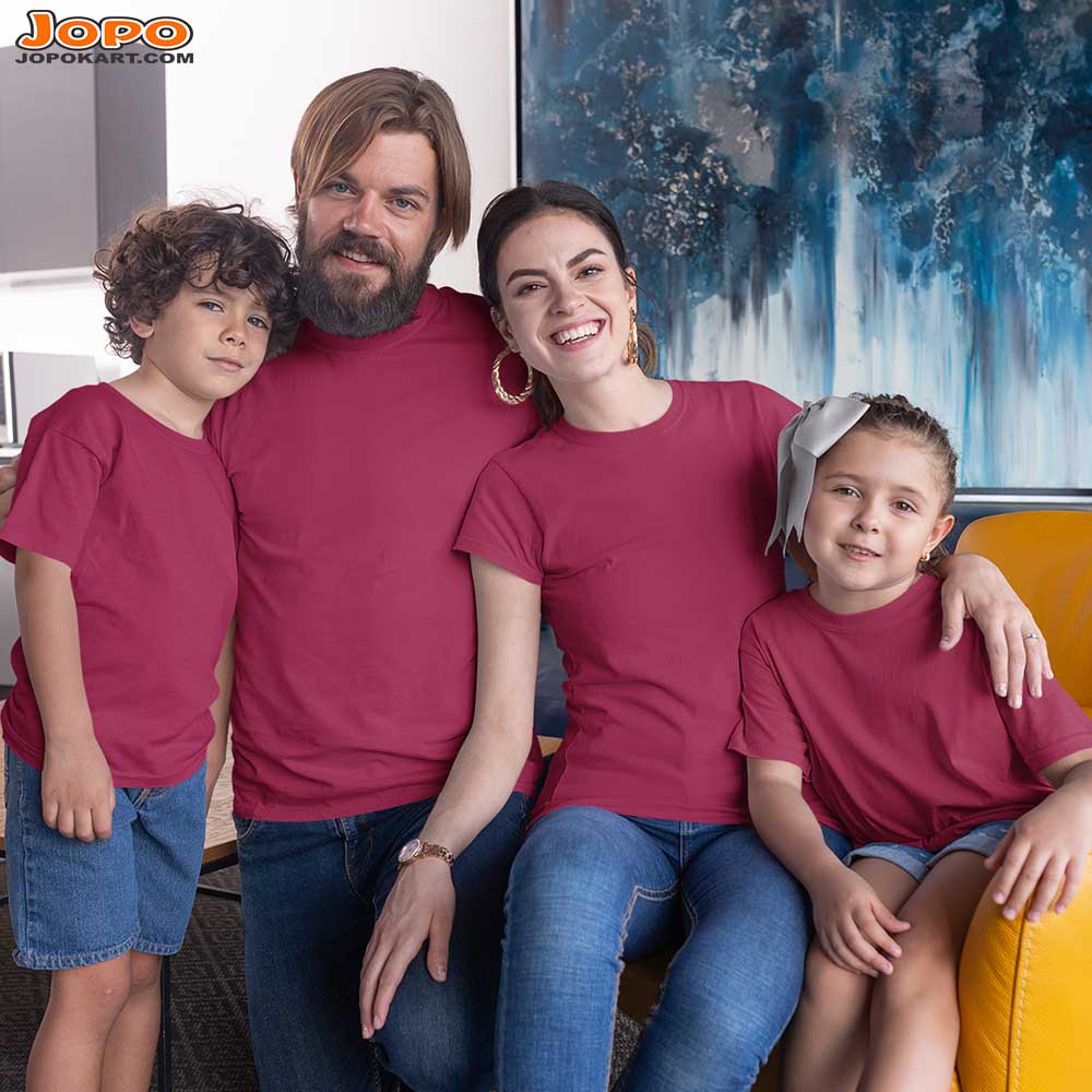 jopo family round neck half sleeve matching printed dress best outfit for outdoor photoshoot Custom image maroon