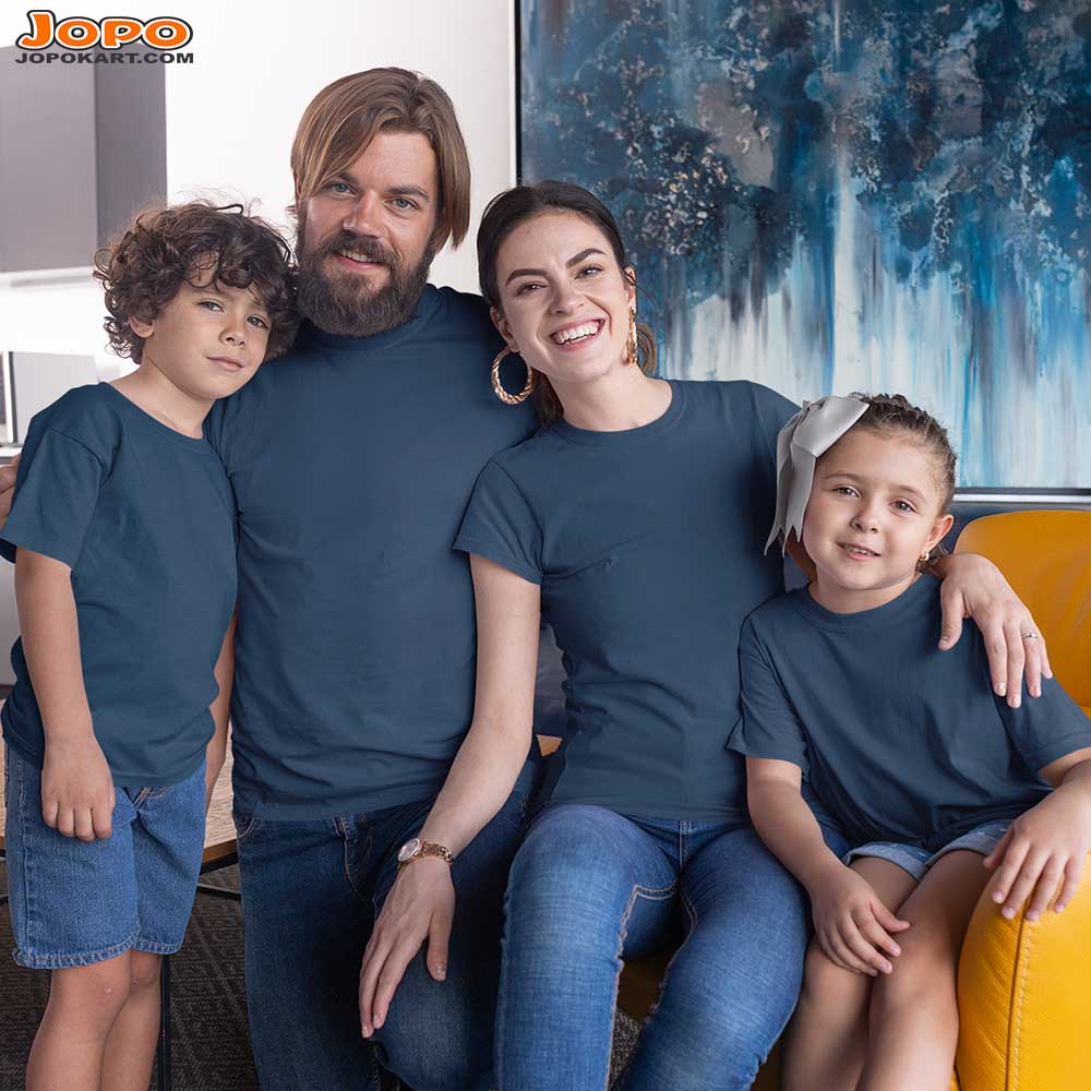 jopo family round neck half sleeve matching printed dress best outfit for outdoor photoshoot Custom image navy